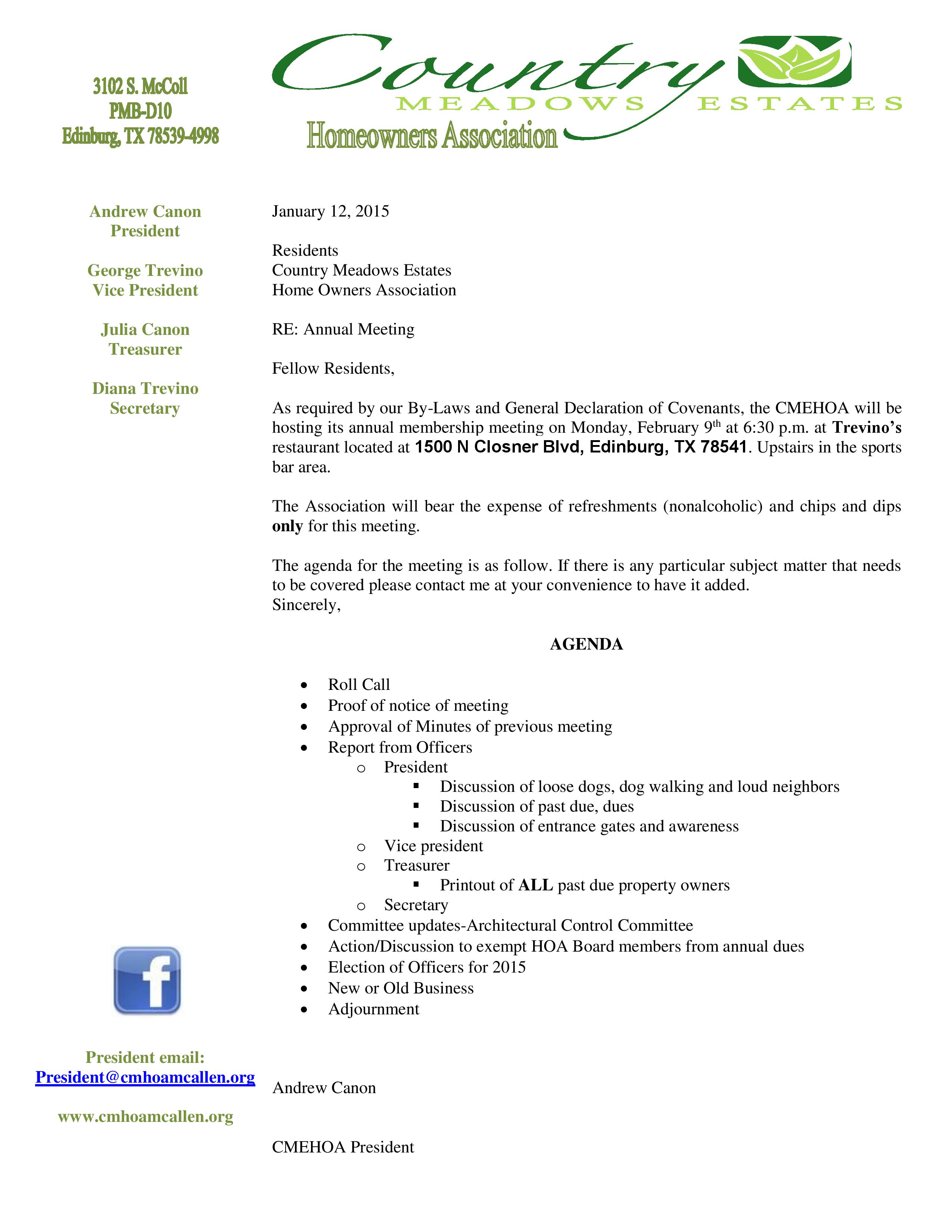 Hoa Annual Meeting Notice Template from cmhoamcallen.org